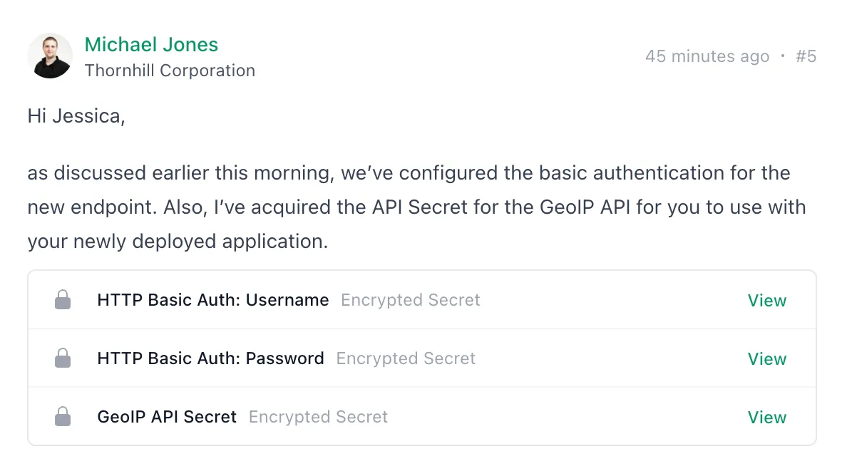 Screenshot showing the one-time password sharing functionality